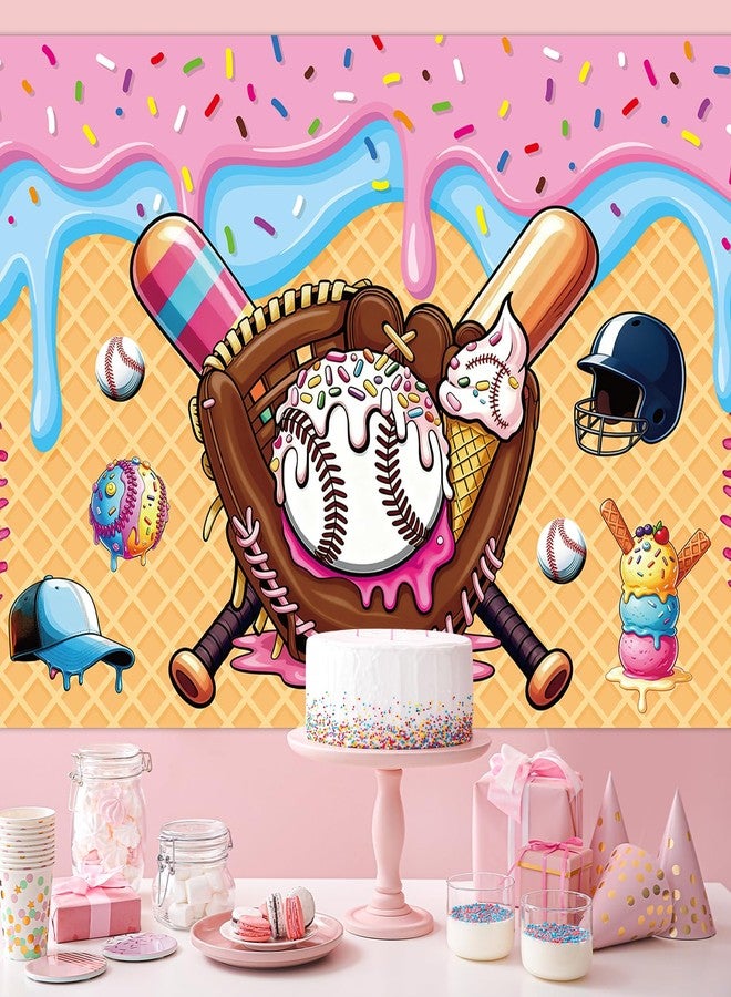 ojustbeok Ice Cream Drip Baseball Party Decoration Baseball Ice Cream Theme Banner Sport Party Hanging Photo Booth Supplies Sport Birthday Parties Background banner for Kids Teenager Holiday Christmas Supplies - Image 4